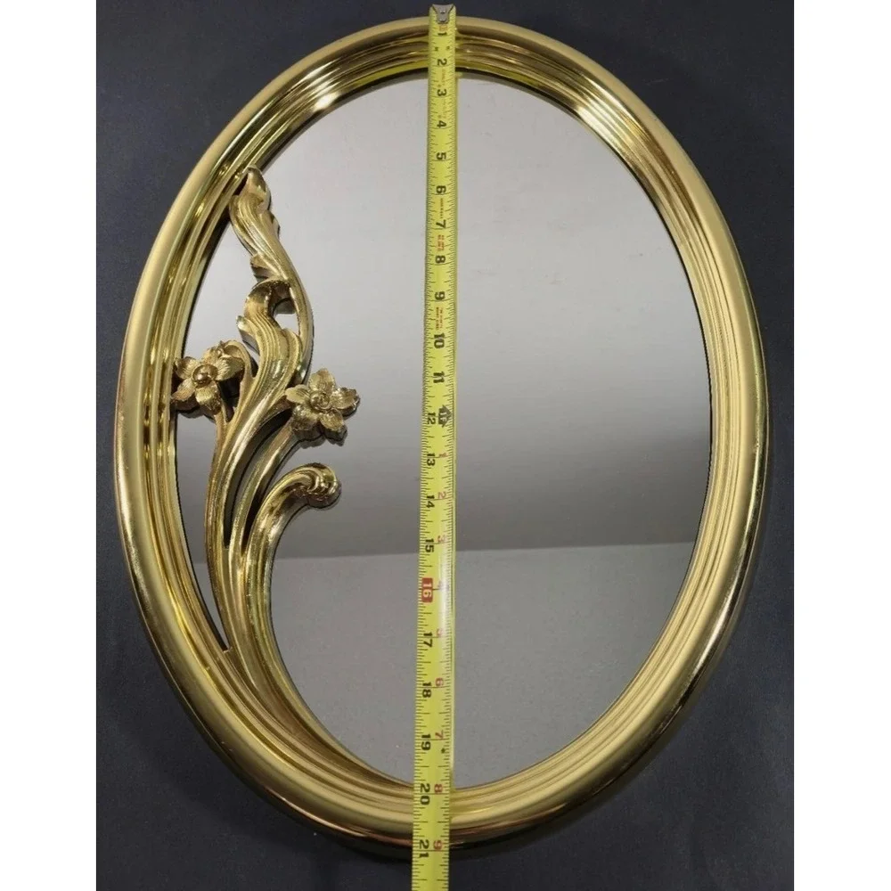 Vintage Syroco MCM Gold Oval Mirror Floral Ornate Regency Core Whimsigoth 21x15